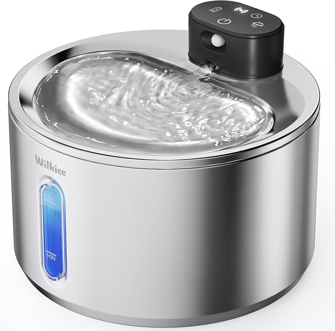 Stainless Steel Cat Water Fountain, Cordless Fountain for Cat & Dogs Indoor | 135fl.oz/4L Capacity, 4000mAh Battery, ultra-quiet
