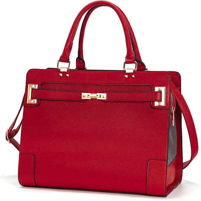 Fashion Pet Carrier Dog Cat Carrier Purse Soft-Sided Leather Handbag Pet Tote Bag for Small Dogs Puppy and Cats TSA Airline Approved (Red)