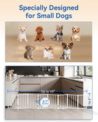BFNN Small Dog Gate Indoor, Up to 96" W Freestanding Pet/Puppy Fence, White | Flexible Space Control | Chewproof Steel Frame | 16.5" Step-Over Gate | Foldable | Drill-Free Setup | For Stairs & Doorways