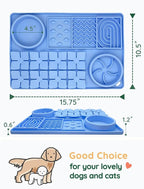 Slow Feeder Bowl for Dogs and Cats, Silicone Lick Mat & Snuffle Mat with Suction Cups - Interactive Puzzle Feeder, Slow Eating, Keep Busy and Reduce Vomiting (15.75" x 10.5" Light Blue)