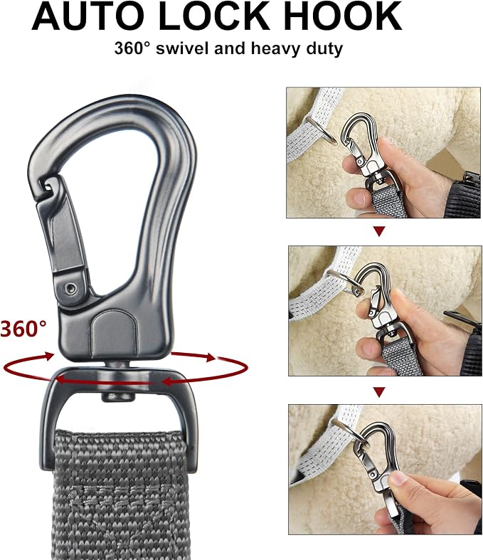 PetiFine 5FT Heavy Duty Dog Leash with Soft Padded Double Handle | Traffic Handle Extra Control,Auto Lock Hook,Reflective Nylon Walking Lead for Large,Medium,Small Breed Dogs
