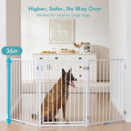 No Pawblems Full Metal Free Standing Dog Gate with Door, 36'' Tall | Foldable Dog Fence for Indoor & Outdoor, Up to 78 Inch Extra Wide Pet Gate for Stairs, Doorways, Deck, Yard, 3 Panels, White