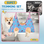Supet Dog Grooming Hammock for Nail Trimming, Pet Grooming Hanging Harness | Restraint Dog Leashes Sling, Stress-Free Animal Holder Set for Clipping Nails, Ear & Eye Cleaning, Medicine(Blue-Love, M)