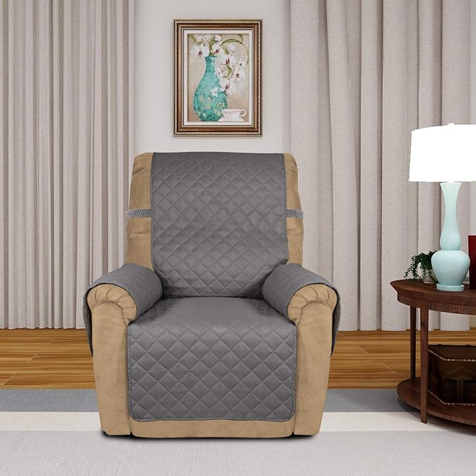 PureFit Reversible Recliner Chair Covers Couch Covers for Dogs, 19 in | Gray/Light Gray, Water Resistant Couch Protector, Washable Pet Couch Cover with Non Slip and Elastic Straps For Kids