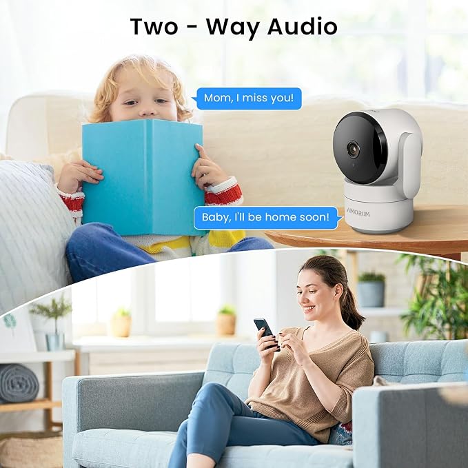 AMOROM Indoor Camera 2K, Baby/Kids/Elderly/Dog/Cat Camera | AI Smart Detection & Alarm, 2-Way Audio, Night Vision, 2.4G&5G WiFi App Control, Cloud & SD Card Storage, 2 Pack