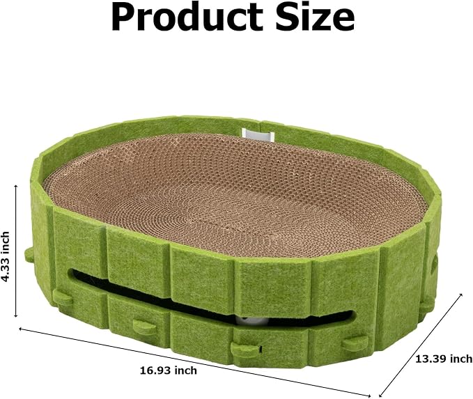 Interactive Cat Scratcher Lounge Bed Heavy Duty Corrugated Cardboard Cat Scratching Pad Bowl with Built-in Track & 2 Bell Balls for Indoor Cats Claw Care and Rest Cat Scratching Bowl，Green