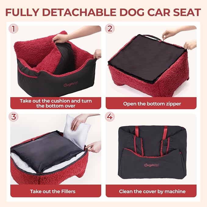 BurgeonNest Dog Car Seat for Small Dogs & Cats Under 25 lbs, Black red