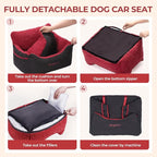BurgeonNest Dog Car Seat for Small Dogs & Cats Under 25 lbs, Black red