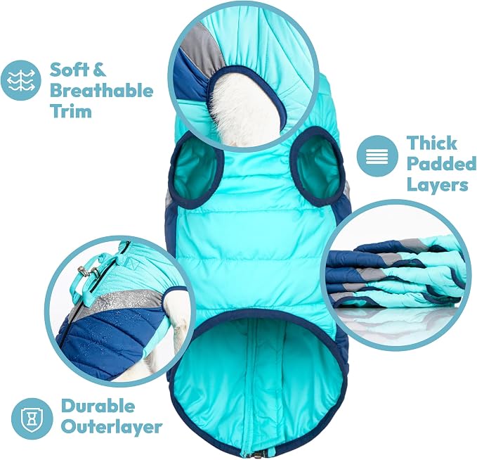 Gooby Mountaineer Dog Jacket - Jade, Small - Warm Zip Up Coat with Lift Handle and Dual O Ring Leash Water Resistant for Small to Medium Dogs