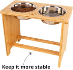 HTB Elevated Dog Bowl Stand with 2 Stainless Steel Bowls-14 H XLarge Bamboo | Raised Dog Bowl Stand, 14"tall, 48 Oz Bowls, for Large Sized Dogs, Pet-safe, Solid Bamboo