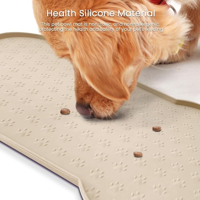 PWTAA Dog Food Mat Anti-Slip Silicone Dog Bowl Mat Thicker Pet Placemat Waterproof Cat Feeder Pad with Raised Edge Puppy Kitten Feeding Mats Suitable Small Medium-Sized Dogs Cats Eating Tray - 2PCS