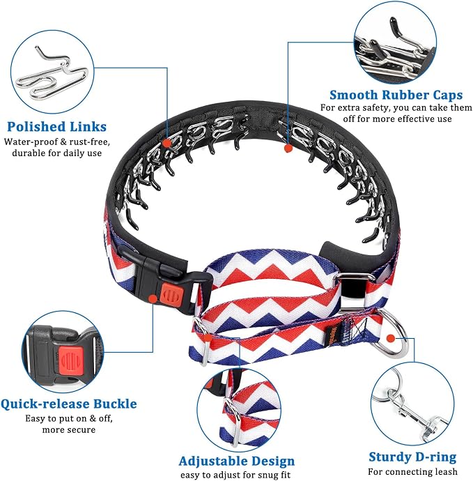 Mayerzon No Pull Dog Prong Collar Martingale, Personalized Pinch Collar | with Geometric Patterns for Large Medium Small Dogs for Walking Training Festival, Easy to Use(Ethnic Red, M)
