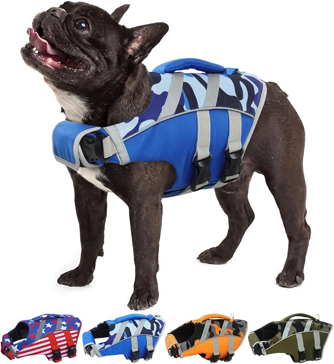 Kuoser Reflective Dog Life Jacket, Dog Life Vest for Swimming Boating | Adjustable Pet Lifejackets, High Flotation Doggie Swimsuit with Rescue Handle for Small Medium Large Dogs