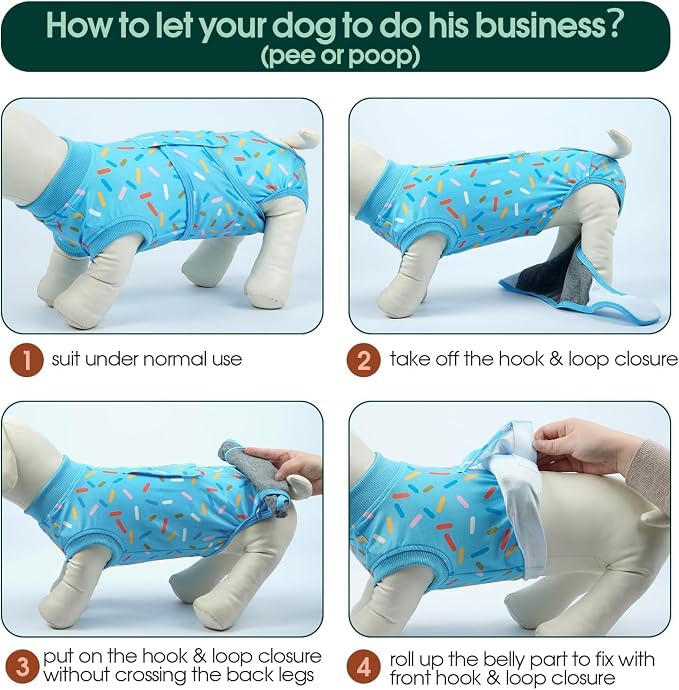 Kuoser Dog Surgery Suit, Dog Surgery Suit Male Neuter, Comfy Puppy Recovery Suit Doggie Onesie, Post-Op Onesie for Female & Male Dogs, Soft Protective Wear, BlueRibbon L