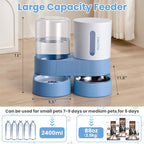 Automatic Cat Feeder Stainless Steel Water Dispenser Gravity Food Feeder and Waterer Set with Pet Food Bowl for Small Medium Kitten Puppy Pets Large Capacity(Blue)