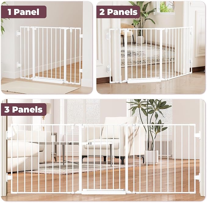 29.4-78" Extra Wide Baby Gate, Long Dog Gates Indoor for Stairs | Essential Large Gate for Child Toddler with Anti-Trip Pedal, Adjustable Pet Gate for Doorways, 28" Tall 3 Metal Panels White