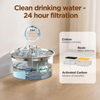 Pet Water Fountain Stainless Steel: Cat Fountain with 8 Filters & 8 Sponges | 88oz/2.6L Automatic Cat Watering Dispenser Bowl with Water Level Window - IHOUONE Quiet Fountains for Cats & Dogs Owners