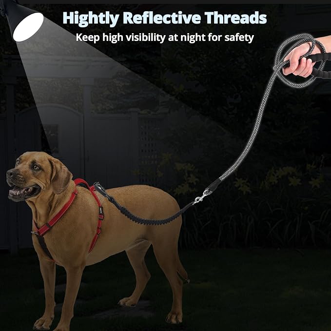 jenico Long Dog Leash 10FT: Heavy Duty Rope Leashes for Dogs Training with Swivel Lockable Hook Reflective Threads Bungee and Padded Handle - Dog Lead for Large Small Medium Dogs Outside Walking