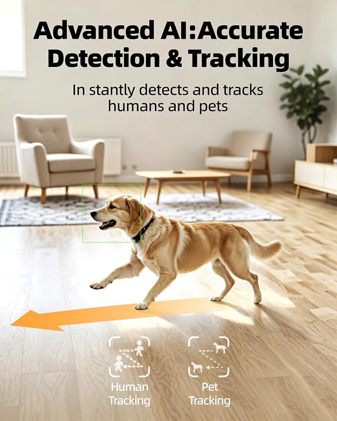 Genie S 2.5K Security Camera Indoor for Pet/Dog/Cat, Built-in 32GB Storage, No Subscription Local Storage, 2-Way Audio, Privacy Mode, AI Tracking, Pan&Tilt, Alexa & Google Assistant Compatible