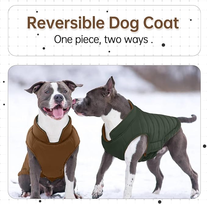 Lelepet Reversible Dog Coat Windproof Dog Jacket Lightweight Puffer Vest | Winter Jacket Warm Cold Weather Coat for Large Dogs Adjustbale Hook & Loop Pet Apparel with Leash Hole, Boxer, Weimaraner,2XL