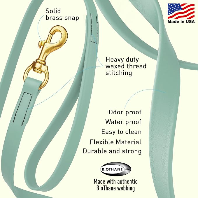 Viper Biothane K9 Working Dog Leash Waterproof Lead for Tracking Training Schutzhund Odor-Proof Long Line with Solid Brass Snap for Puppy Medium and Large Dogs, 15ft Sage Green
