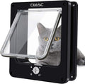 CEESC Medium Cat Door for Interior/Exterior, for Pets <15.75", Black | Rotary 4-Way Lock, Weatherproof, Fits doors 1.26-2.14", Adjustable tunnel depth, Upgraded version