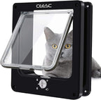 CEESC Medium Cat Door for Interior/Exterior, for Pets <15.75", Black | Rotary 4-Way Lock, Weatherproof, Fits doors 1.26-2.14", Adjustable tunnel depth, Upgraded version