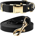 Leather Dog Collar and Leash Set, 6FT Heavy Duty Leather Training Leash with Adjustable Dog Collar, Soft and Durable Dogs Leashes and Collars Set for Small Medium Large Dogs (Black, L)