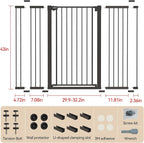 43 inch Tall Safety Dog Gate Adjustable 29.7-57 inch Extra-Wide Metal Pet Gate Drill-Free Pressure-Mount Installation kit Self-Closing Cat Gate for Stairwells、Doorways（Black）