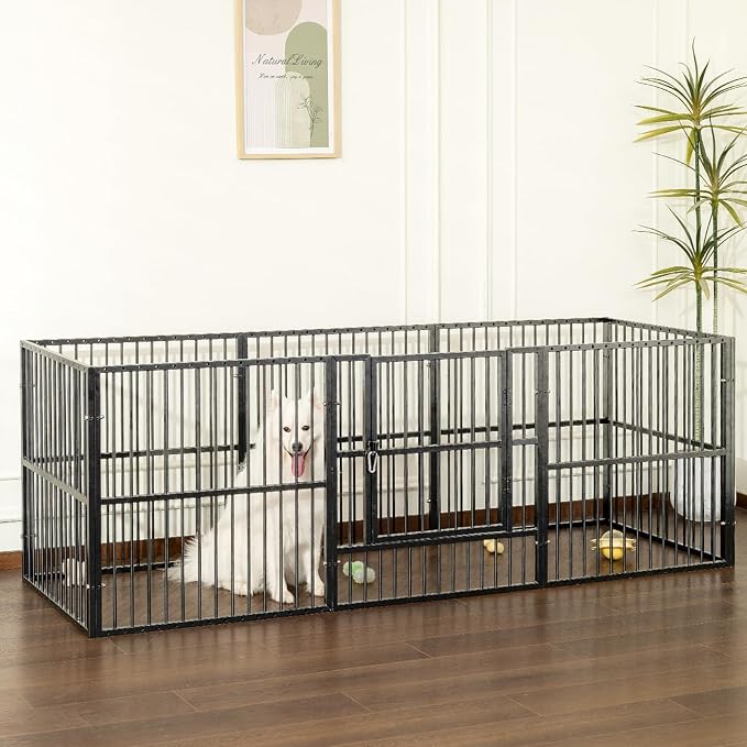 Dog Playpen 32" Height – Heavy Duty, Foldable | 25mm Steel Tubes, 40.8 lbs sturdy frame, rubber non-slip feet, indoor outdoor, Small Medium Dogs