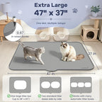 Cat Litter Mat, Extra Large Silicone Litter Box Mat, 47 x 37 inch | Gray, Silicone rubber, Water-resistant, Easy pour-out front notch, Raised lip, Grippy backing, Rinses clean