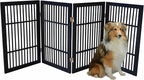 Urnporium Pet Dog Gate Freestanding, Strong Durable Folding Wooden Fence, Portable Acacia Hardwood Safety Barrier for Indoor & Outdoor Use (Black Pet Gate, 4 Panel 30" Tall)