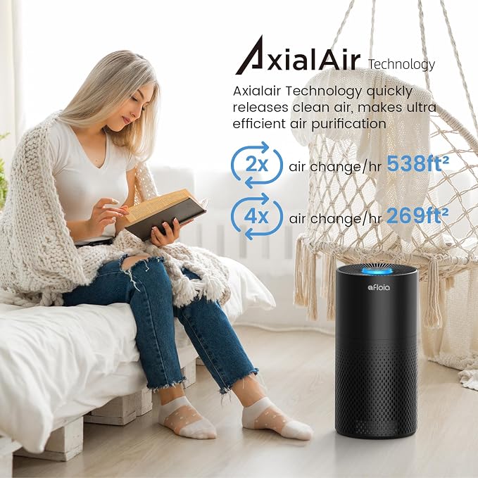 Afloia Air Purifier for Home Large Room Bedroom up to 1076 Sq Ft | 3-Stage Filter, 22dB Sleep Mode, 7 Color Light, 2/4/8H Timer, Kilo Black
