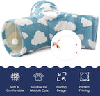 Tempcore Flannel Cat Tunnel for Indoor Cats, 3 Way Collapsible Pet Play Tunnel with Teaser Wand, Peek Holes & Hanging Ball, Interactive Tube for Kittens & Rabbits, Blue Cloud