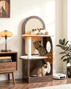 47" Solid Wood Cat Tree, Modern Cat Furniture for Large Cats | Scratch-Resistant Hardwood, Walnut or Maple Finish, Machine-Washable Cushion, Anti-Tip Base, 30-Min Assembly, Indoor Use