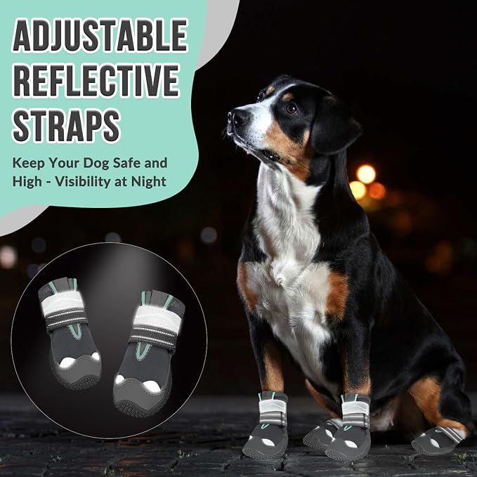 SlowTon Dog Shoes for Large Small Medium Dogs - Waterproof Dog Boots for Summer Hot Pavement, Paw Protector for Outdoor Walking Winter Snow, Anti-Slip Rubber Dog Booties for Hardwood Floor (Grey, 5)