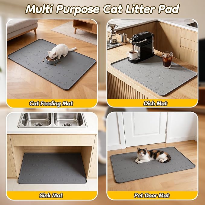 Large Silicone Cat Litter Box Mat 34" x 22", Waterproof & Urineproof | Litter Trapping Mat, Soft on Kitty Paws & Easy to Clean for Floor, Non-Slip Litter Pad for Indoor Cats