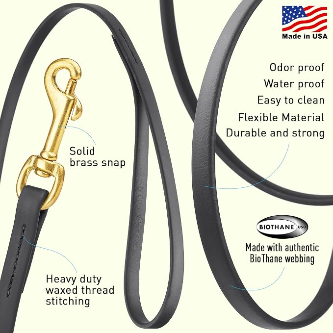 Viper Biothane Working Tracking Lead Leash Long Line for Dogs 2 Colors and 6 Sizes, 1/2" x 33ft, Black