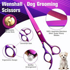 Wenshall Professional Dog Grooming Scissors Set, 7.0 Inch Titanium Straight & Thinning & Curved scissors and Comb for Dog grooming (Purple)