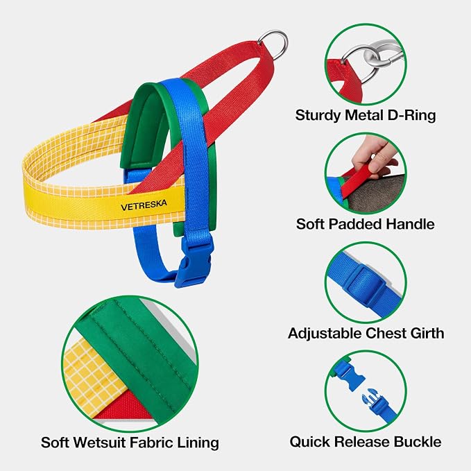 VETRESKA MoMA Dog Harness and Leash Set, Easy Walk Dog Harness, Yellow XS | for Small Medium Dogs, No Pull Puppy Harness for Walking and Training, Adjustable, Take Control & Anti-Twist Pet Lead Combo