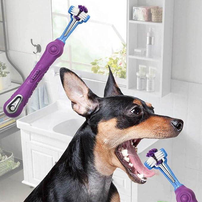 Orgrimmar 4 Pcs 3-Sided Pet Toothbrush Dog Cat Mouth Dental Teeth Care | Pet Brush for Bad Breath Tartar Cleaning