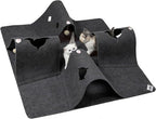 Cat Tunnel Play Mat for Indoor Cats, Felt Interactive Pet Toy with Hidden Ball, Enrichment Activity Rug, Collapsible Cave for Kittens & Small Pets (Dark Gray)
