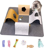 Cat Tunnel Mat for Indoor,4-Way Felt Cats Play Mat Cat Cave for Hide & Seek | Furphoria 39.4" Large Cat Activity Play Mat with 6 Pcs Toys Set Interactive Cat Enrichment for Kitten Tunnel (Grey)