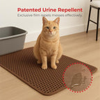 iPrimio Cat Litter Trapper Mat, Waterproof, Double Layer, 30" x 23", Brown | Double layer honeycomb traps scattered litter while the waterproof base blocks urine. Soft on paws and empties in one pour.