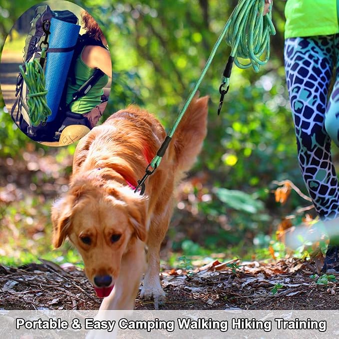 BTINESFUL 8/12/20/30/50/75ft Dog Tie Out Long Tether Rope Dog Lead for Yard | Large Medium Dogs Outdoor Training, Playing, Camping, Backyard Dog Line (75 Foot, Green)