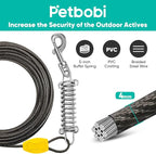 Petbobi Dog Tie Out Cable and Stake, 30ft Heavy Duty Dog Leads for Yard | 4in Shock Spring, 16in Spiral Ground Anchor, 360° No-Tangle Swivel, Chew-Proof Rustproof Wire, Up to 120 lbs, Outdoor Camping