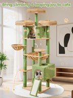 Taoqimiao Tall Cat Tree, 76In XL Cat Tower for Large Cats, 3 Padded Perches | Oversized Metal Hammock, 2 Big Condos, 1-Piece Ramp Scratcher, 7 Natural Sisal Posts, Hanging Basket, Cactus, MS047T