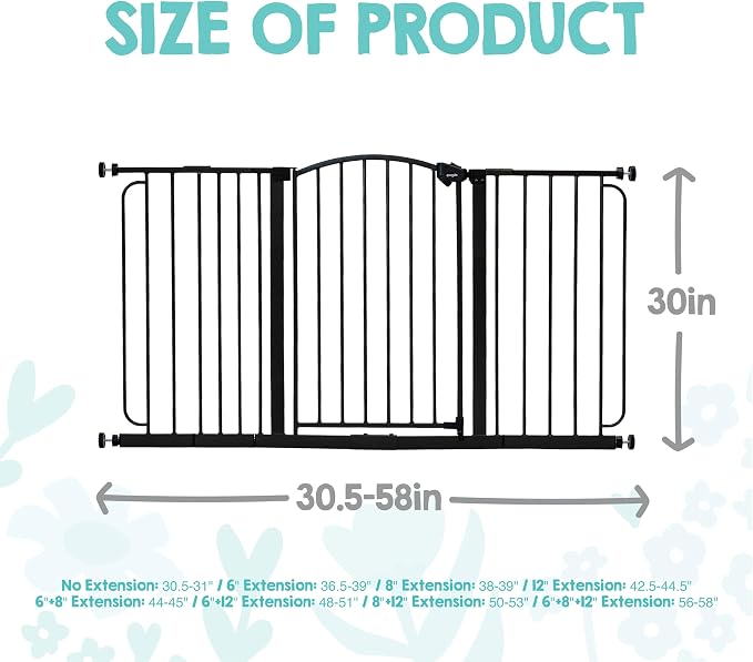 Regalo Safety 30.5"-58" Extra Wide Baby Gate, Bottom of Stairs & Doorways | Pressure Mounted with Door, For Babies, Toddlers & Pets, Bronze, Tested & Trusted for 30 Years