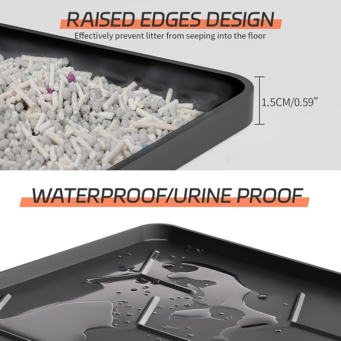 Bulkniu Silicone XL Cat Litter Mat, 28"X40", Raised Edge Waterproof, Black | Litter Trapping & Recycling, Easy to Clean, Non-Slip, Durable Safe & Odorless, Paw Friendly