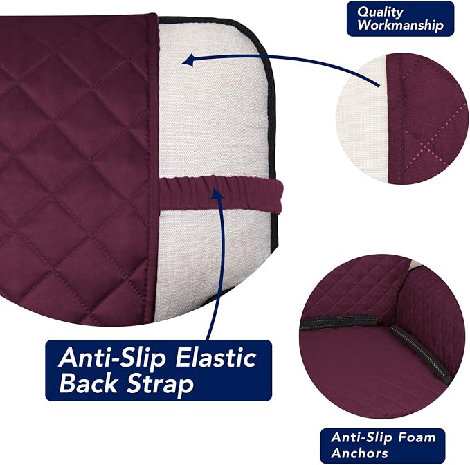 PureFit Reversible Quilted Couch Covers for Dogs Oversized Sofa Cover 78” | Wine/Beige, Water Resistant Couch Protector, Washable Pet Couch Cover with Non Slip and Elastic Straps For Kids